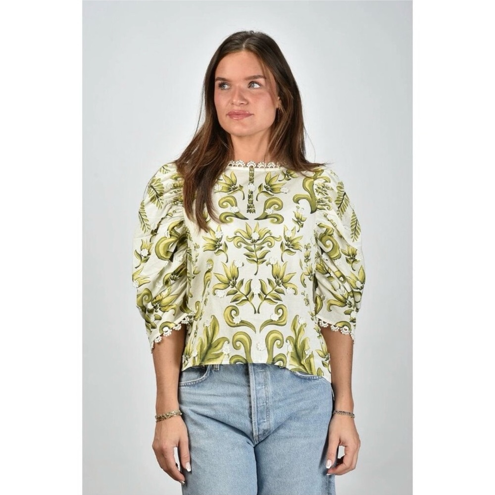 FARM Rio Green and Cream Botanical Embroidered Top - Picture 7 of 8